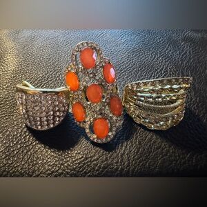 Set of 3 Gold Tone Costume Jewelry Stack Stretch Rings